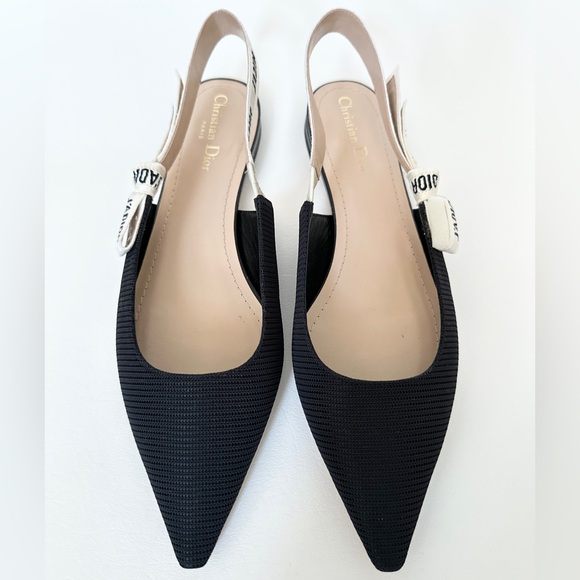 DIOR BLACK FABRIC AND RIBBON FLAT SLINGBACKS SIZE 42 - Picture 2 of 16